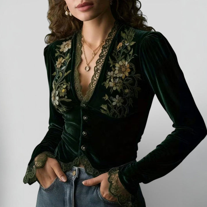 Isabel™ | Virágmintás bársony blúz