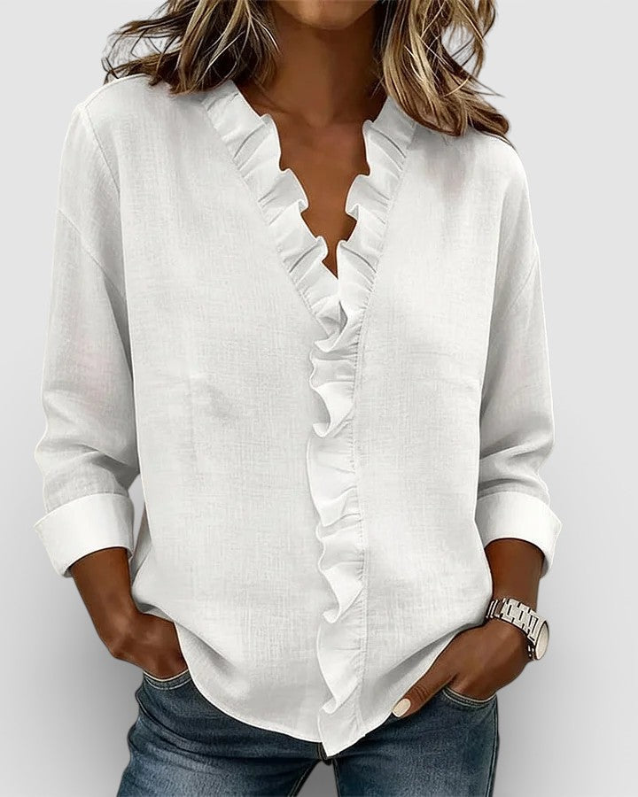 Inés™ | Volános blúz V-kivágással