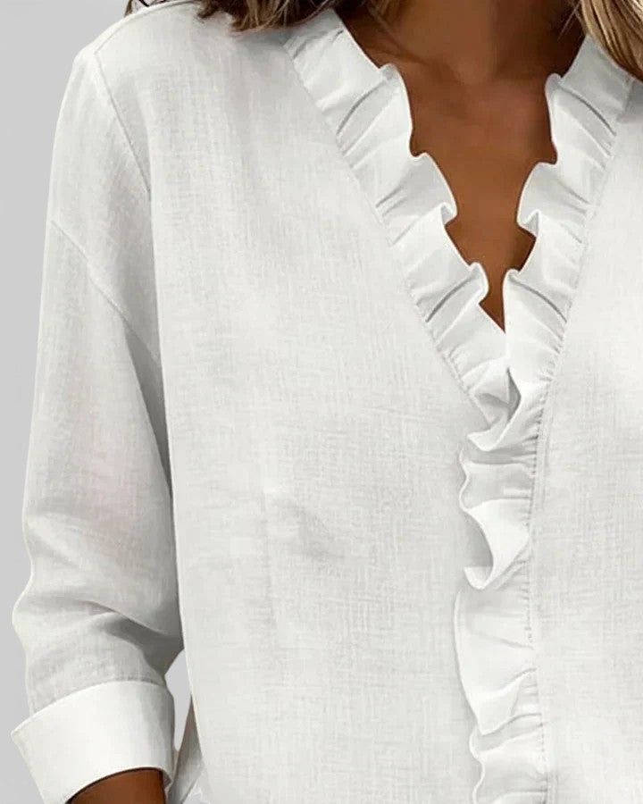 Inés™ | Volános blúz V-kivágással