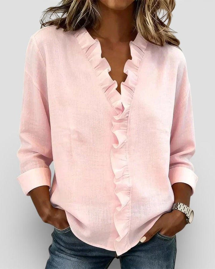 Inés™ | Volános blúz V-kivágással