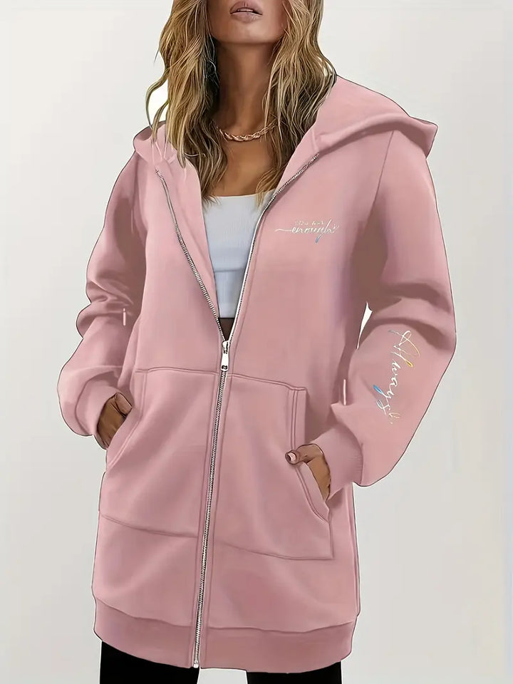 Angeleen - Geometrikus Mintás Kapucnis Kabát Cipzárral