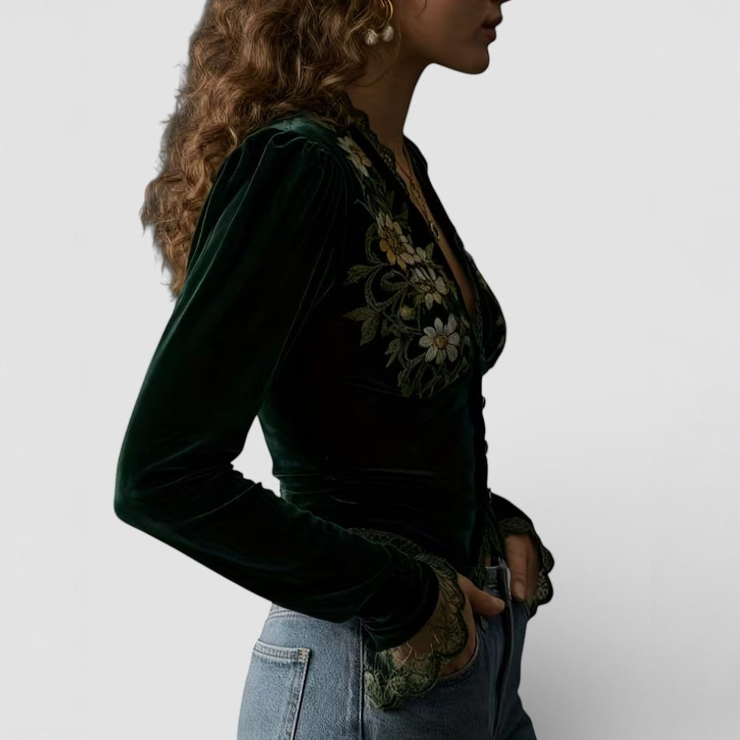 Isabel™ | Virágmintás bársony blúz