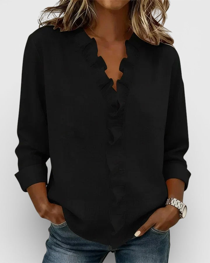 Inés™ | Volános blúz V-kivágással