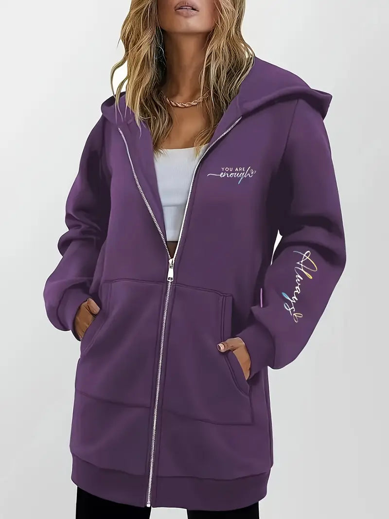 Angeleen - Geometrikus Mintás Kapucnis Kabát Cipzárral