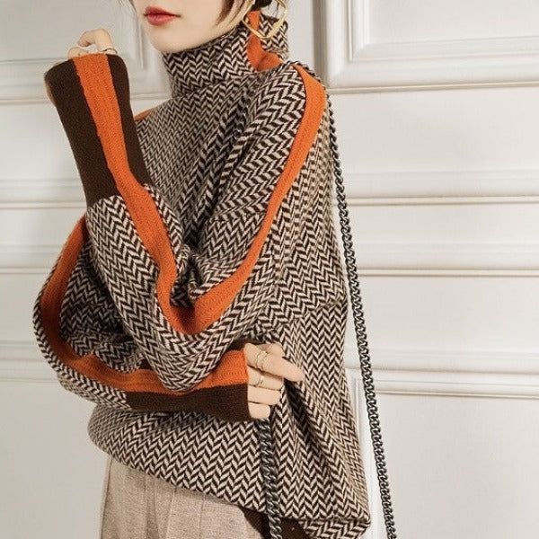 Katalin | Pulóver feltűnő kontrasztos csíkokkal