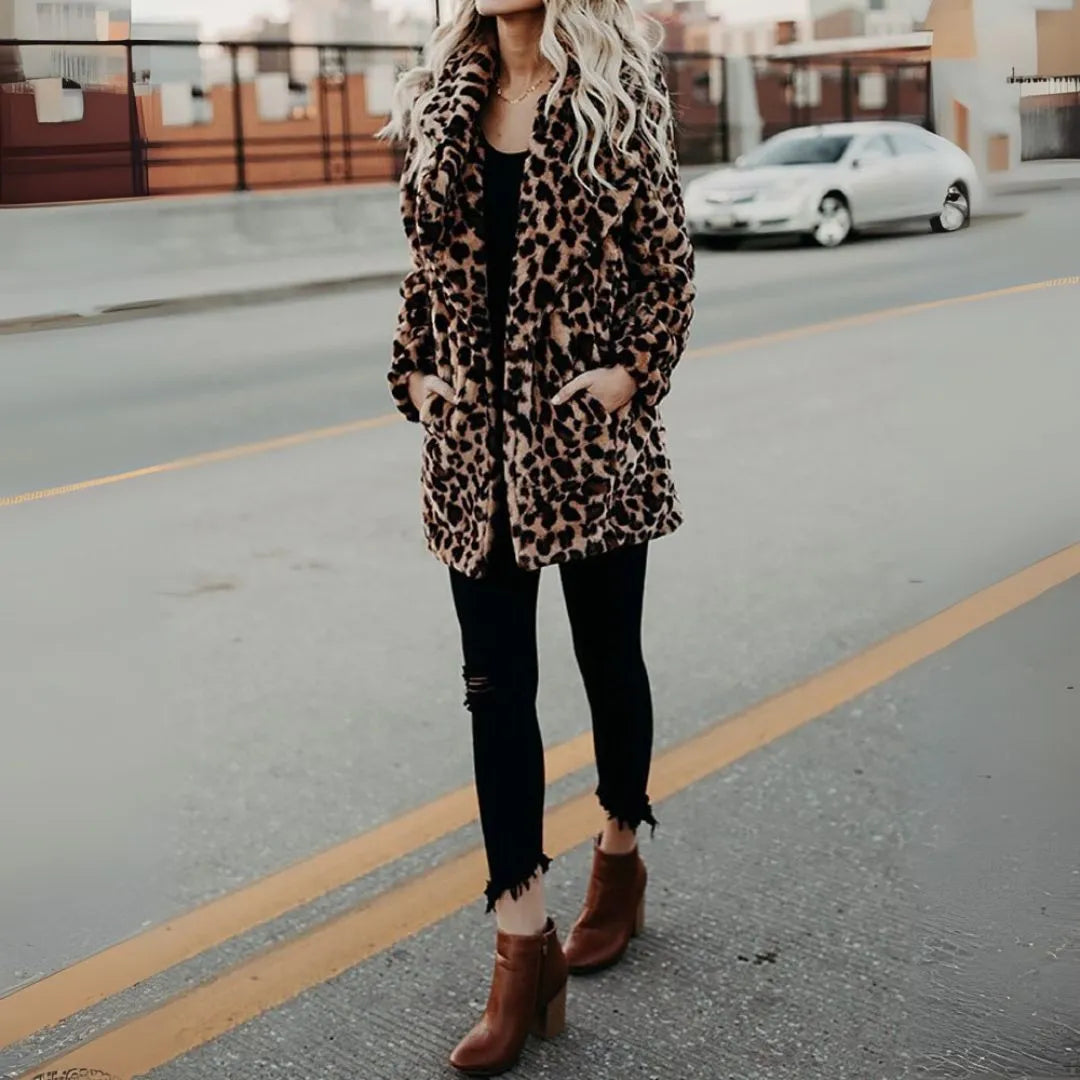 Emese | Luxus leopárd mintás műszőr kabát
