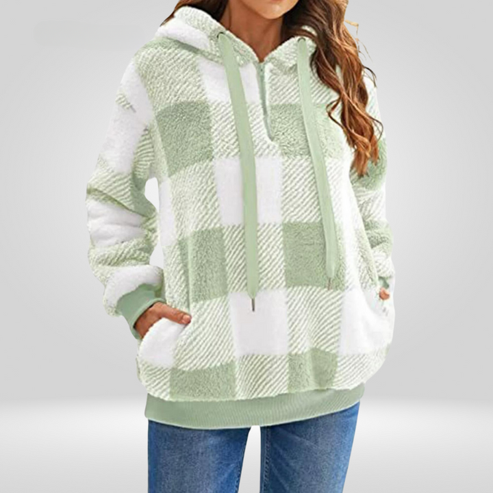 Léna | Kockás hoodie modern hasfedéssel