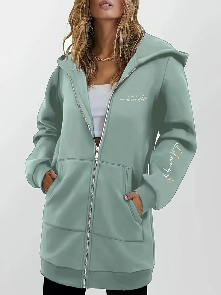 Angeleen - Geometrikus Mintás Kapucnis Kabát Cipzárral