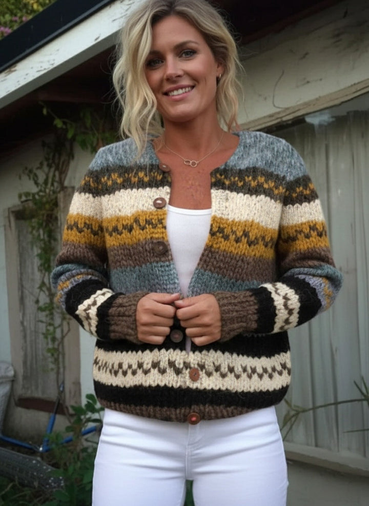 Léna | Fashionable striped color block button cardigan cardigan
